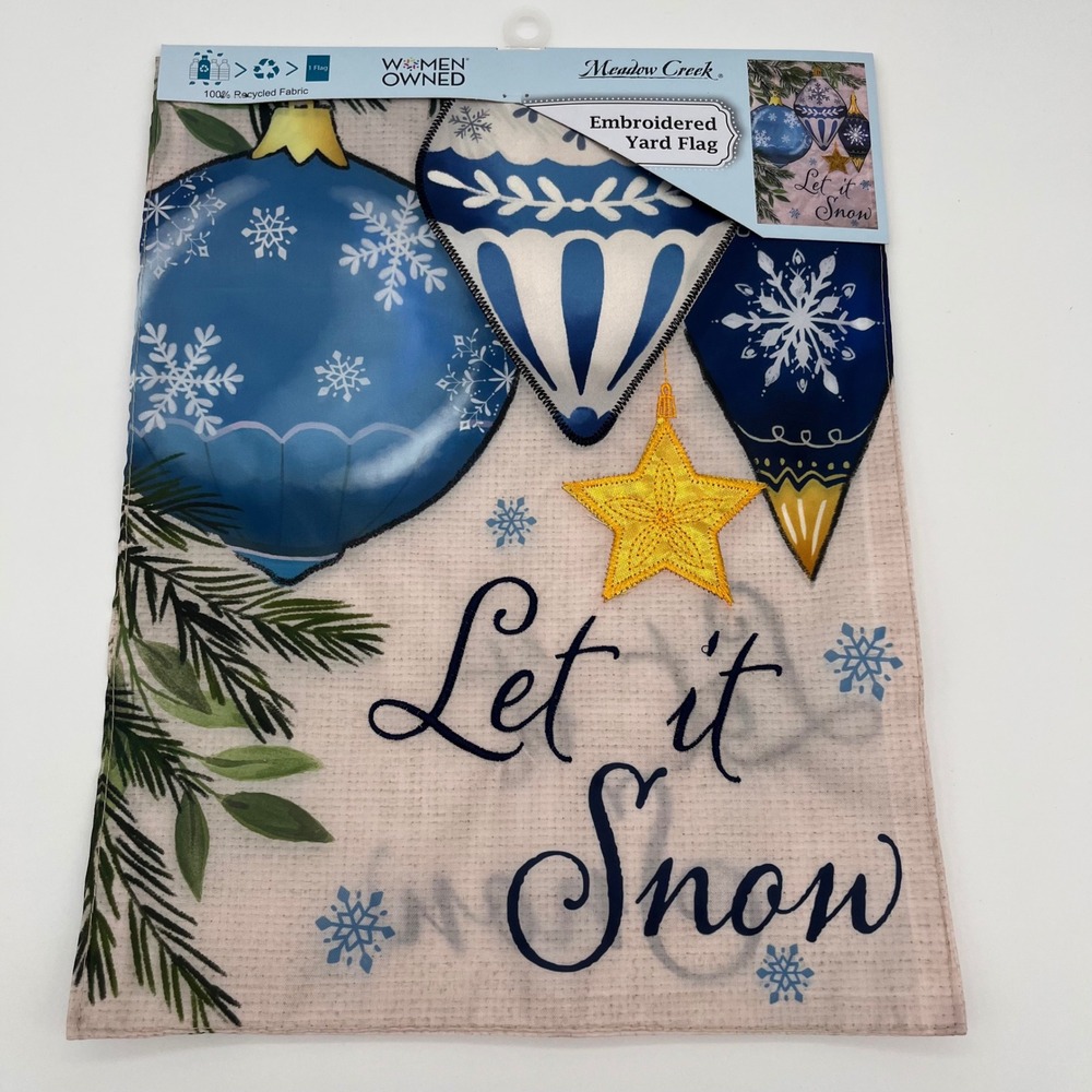 Meadow Creek Let It Snow Embroidered Garden Yard Flag Blue Ornaments Christmas
